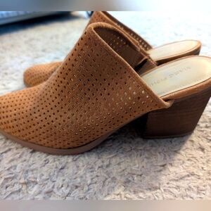 Marc fisher tan suede slip on heeled clogs size 9.5